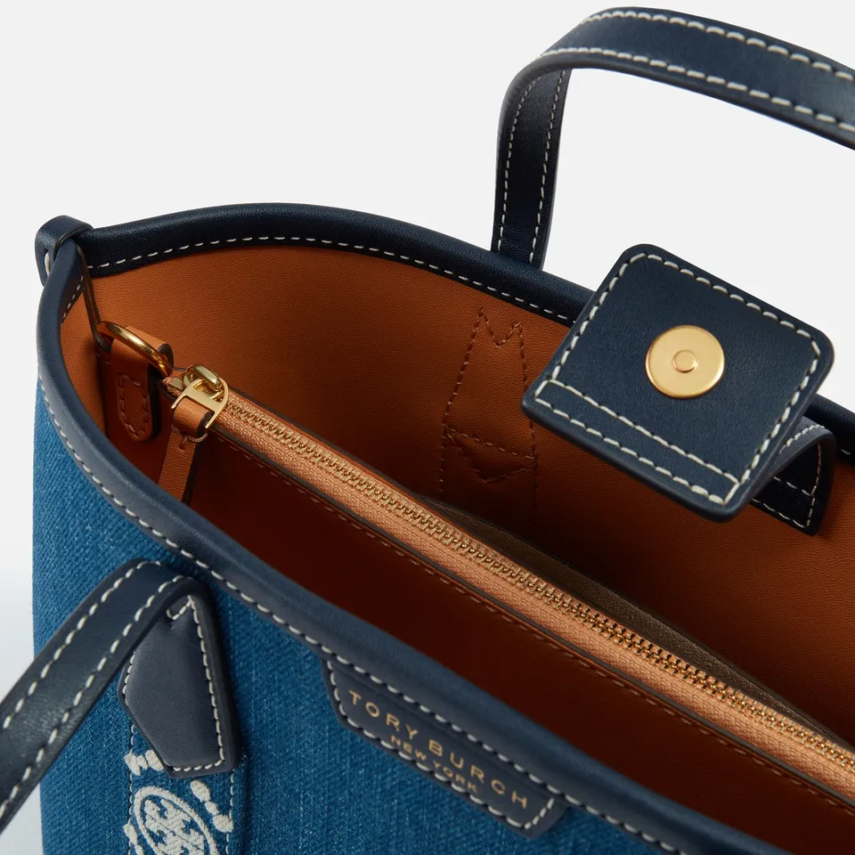 Tory Burch Perry Denim Triple-Compartment Small Tote Bag | Coggles