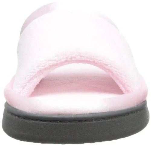Totes isotoner Women's Microterry Slide Slipper with Satin Trim, Peony, 7.5/8  