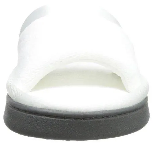 Totes isotoner Women's Microterry Slide Slipper with Satin Trim, White, 9.5/10