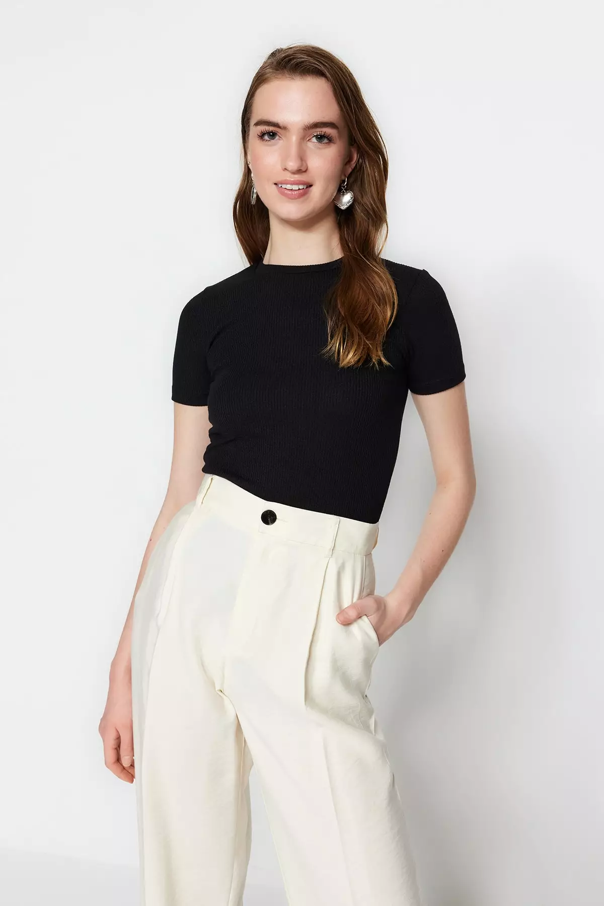 Trendyol Half Sleeves Knitted Body Tunic with Snap Fastener