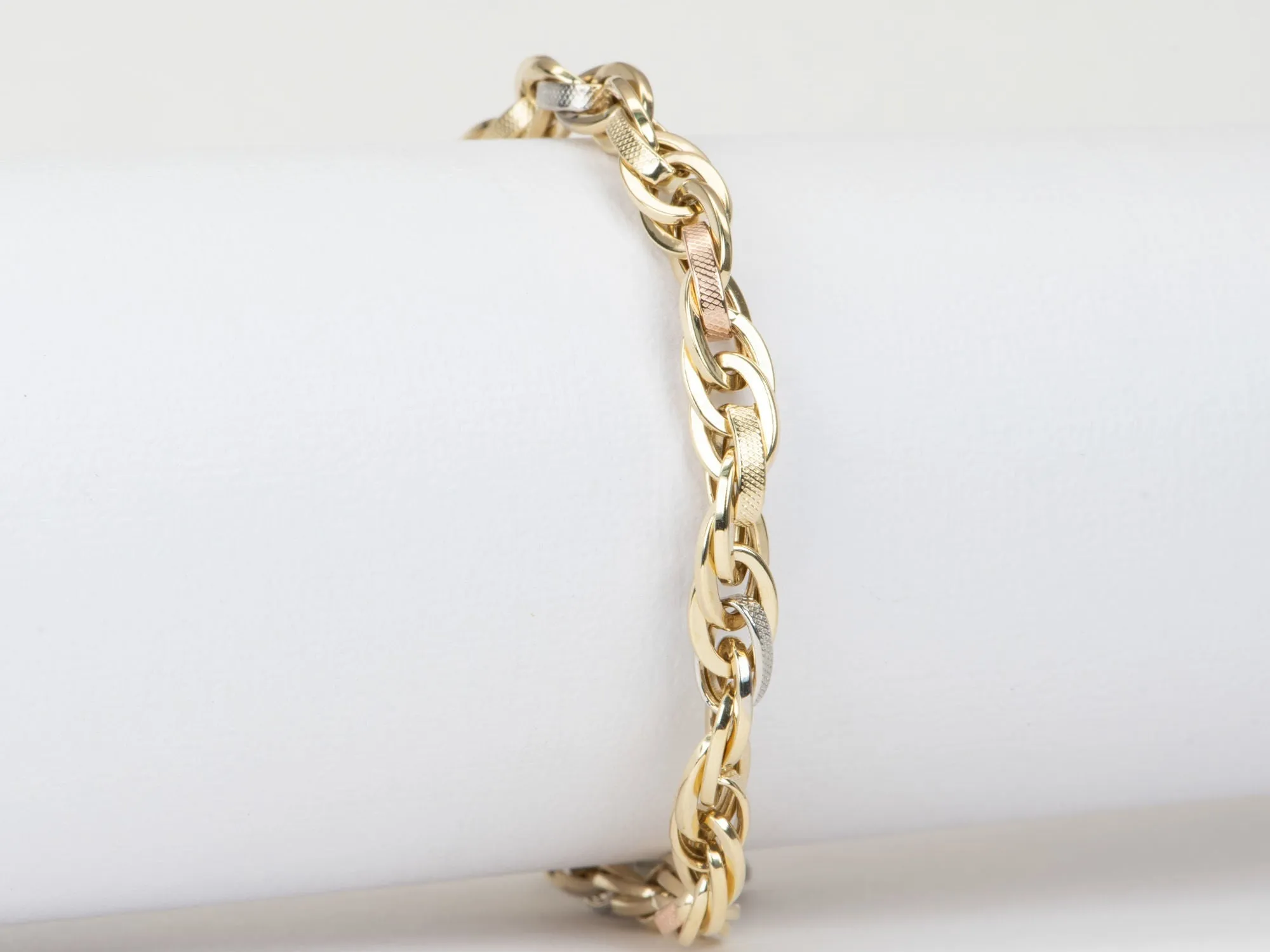 Tri-Color Fancy Link Bracelet 14K Gold 6.79g R2056