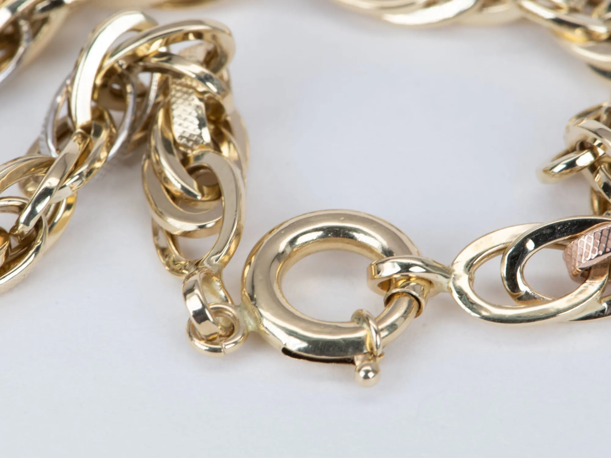 Tri-Color Fancy Link Bracelet 14K Gold 6.79g R2056