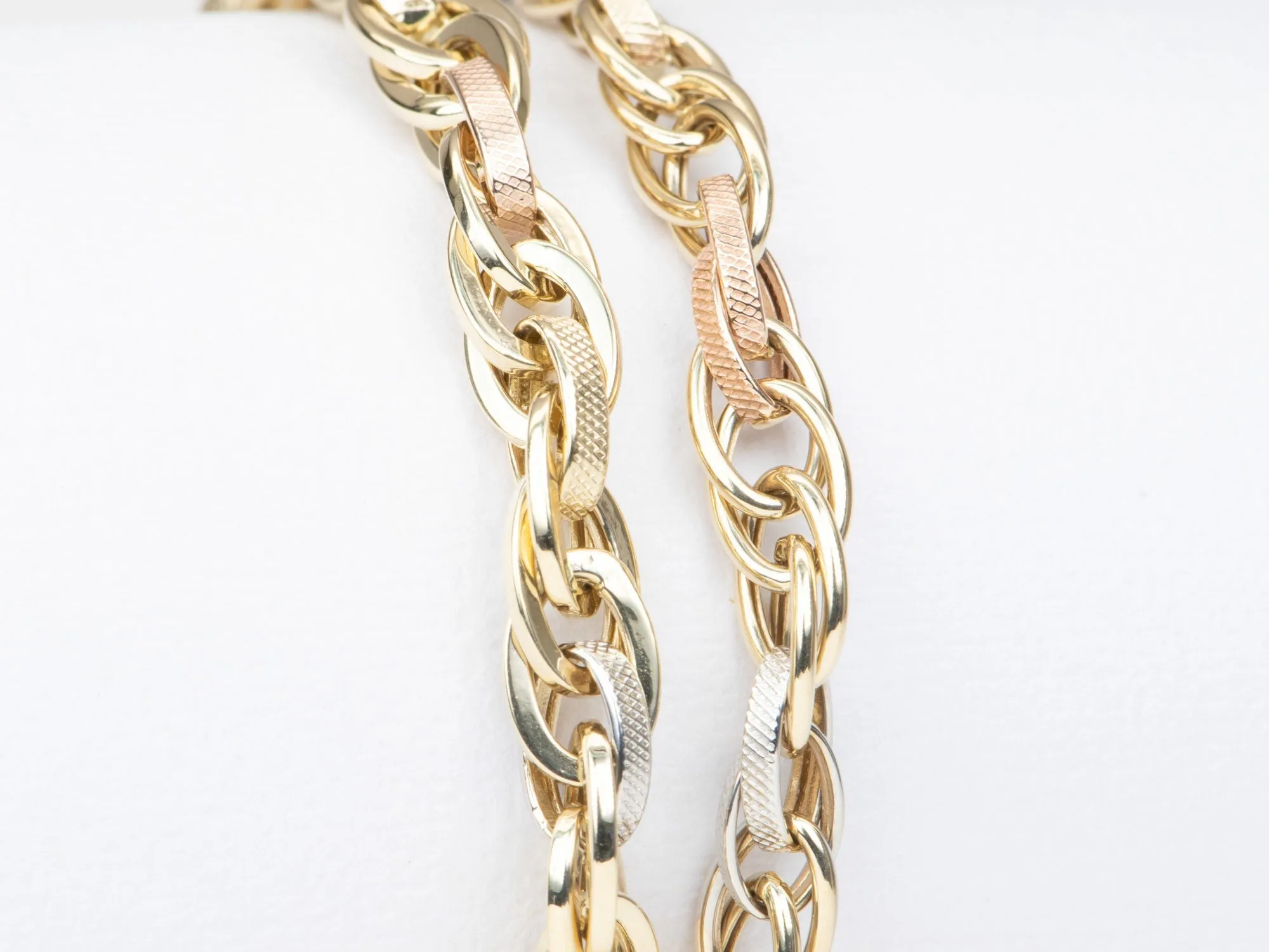 Tri-Color Fancy Link Bracelet 14K Gold 6.79g R2056