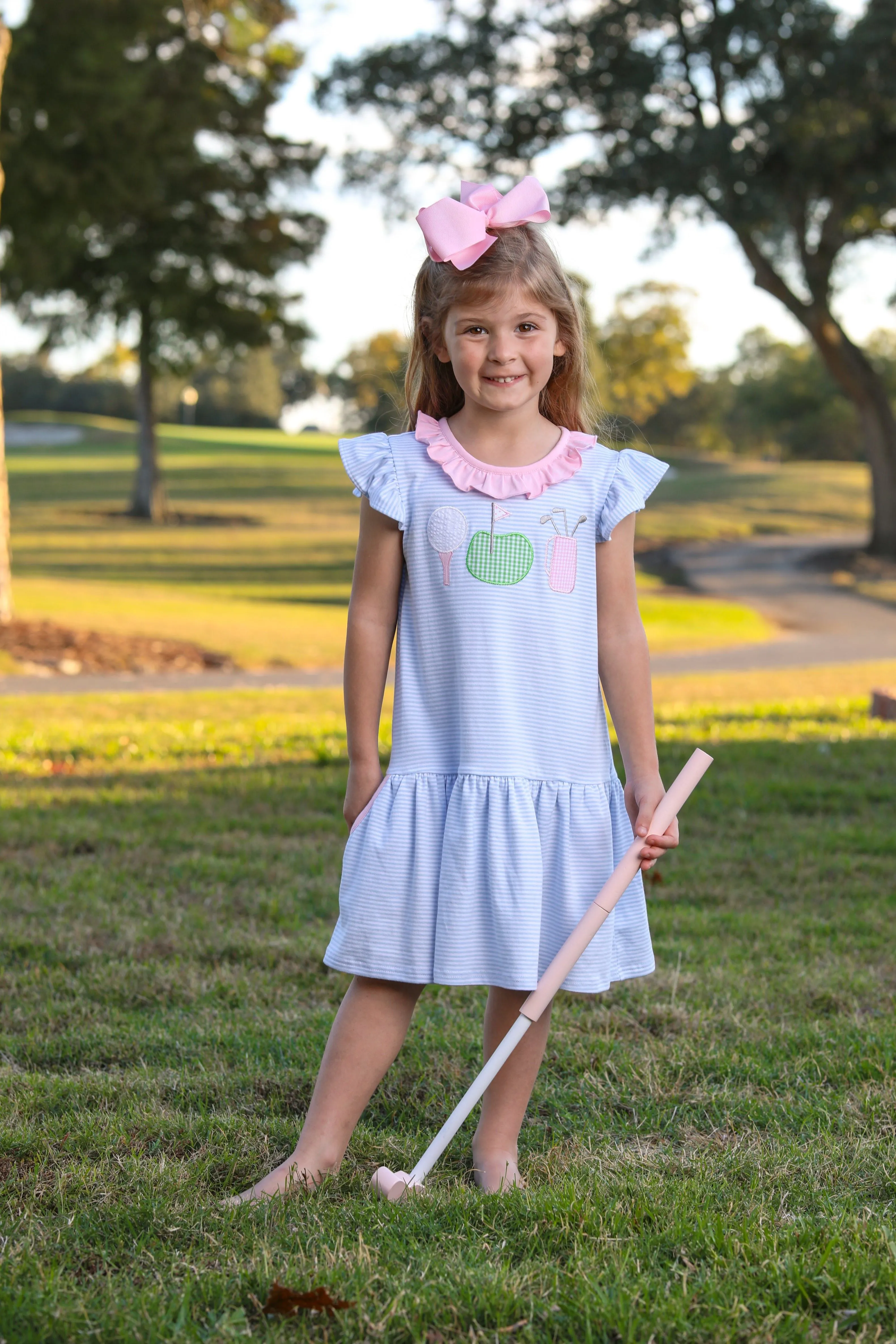 Trotter Street Kids Applique Dress - Golf