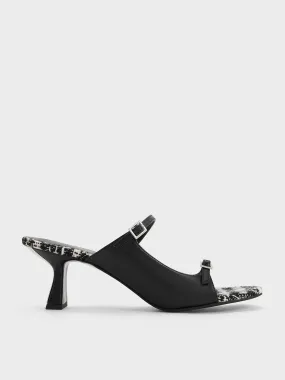 Tweed Double Strap Heeled Mules - Multi