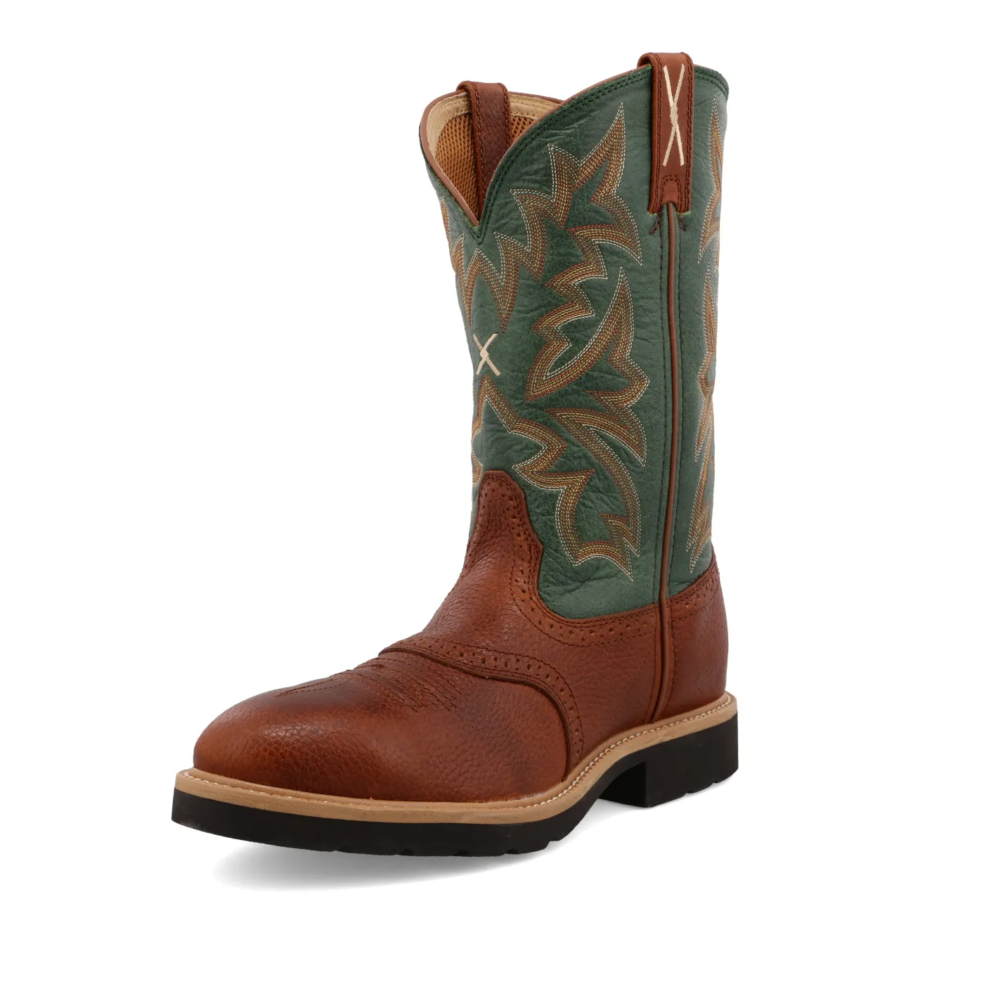 Twisted X Western Work Boot – Cognac Glazed Pebble & Dark Green