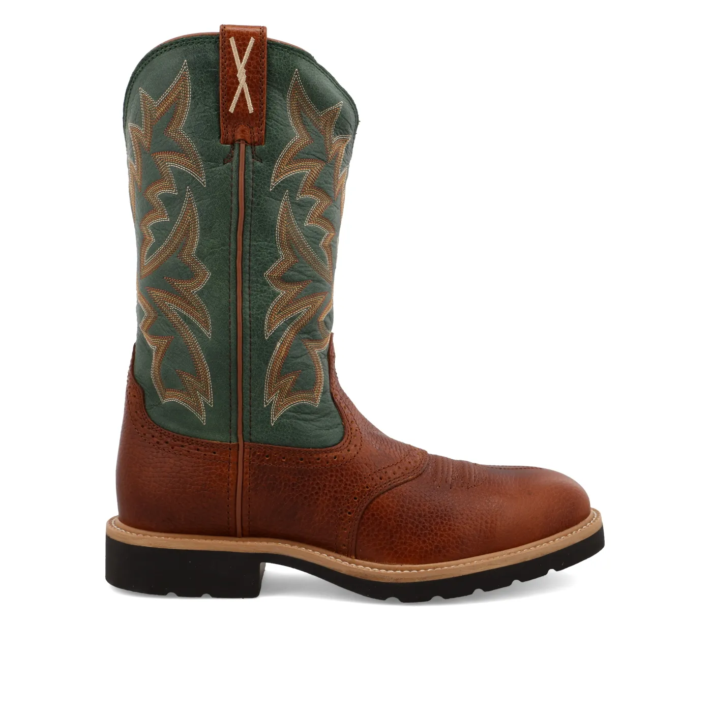 Twisted X Western Work Boot – Cognac Glazed Pebble & Dark Green