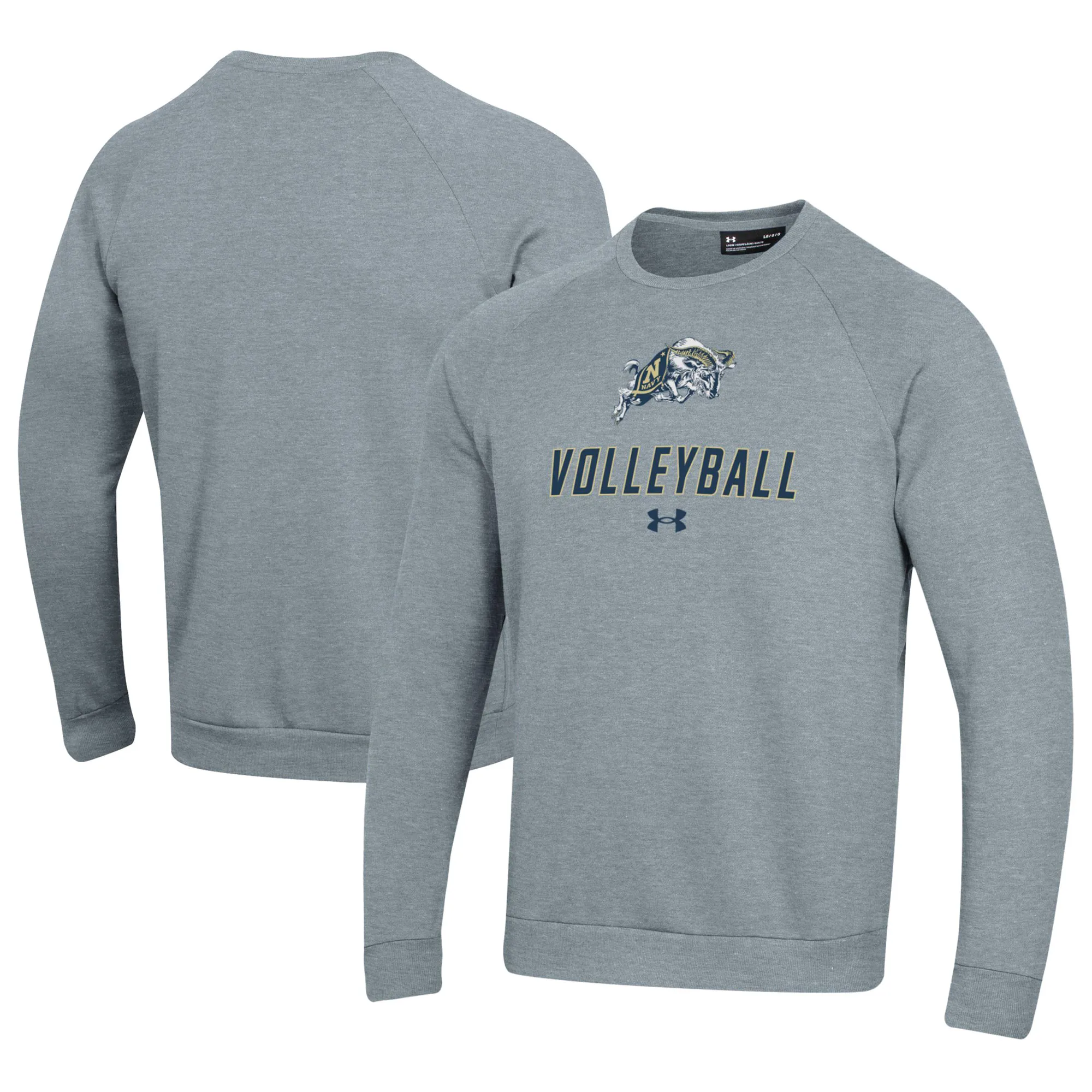 Under Armour Navy Midshipmen Gray Volleyball Rival Fleece Raglan Pullover Sweatshirt