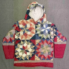 Unique grandma quilt print upcycled hoodie - size medium