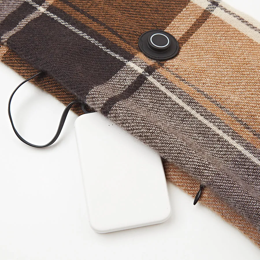 Unisex Rechargeable Heated Scarf with 5000mAh Battery – Classic Brown Plaid Design
