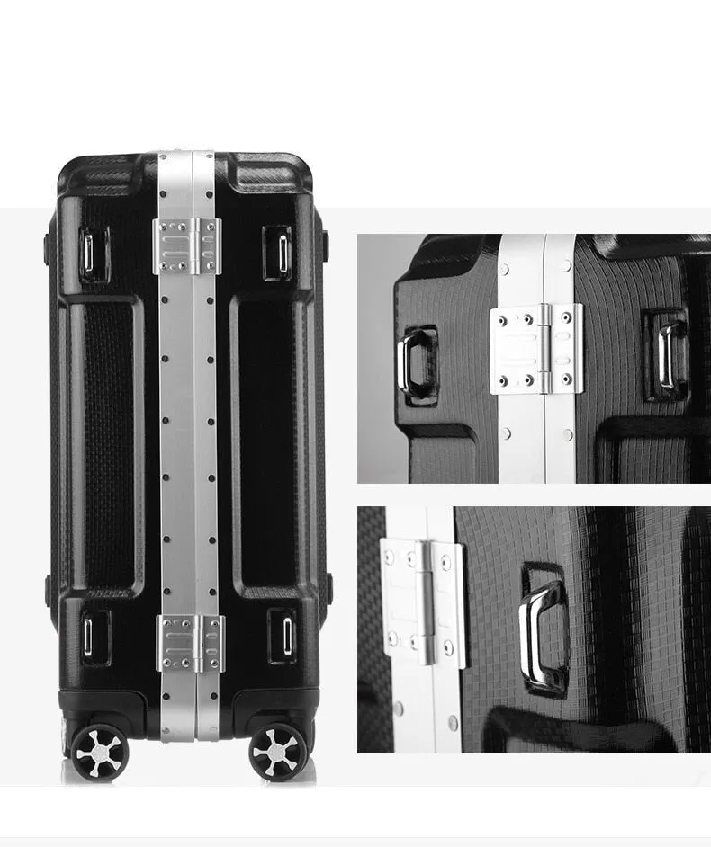 Unisex Thick Aluminum Alloy Rolling Luggage Password Larger Suitcase