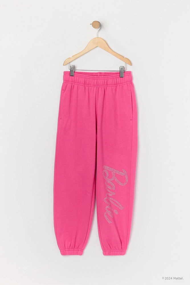 Urban Kids Barbie™ Girls Rhinestone Fleece Jogger