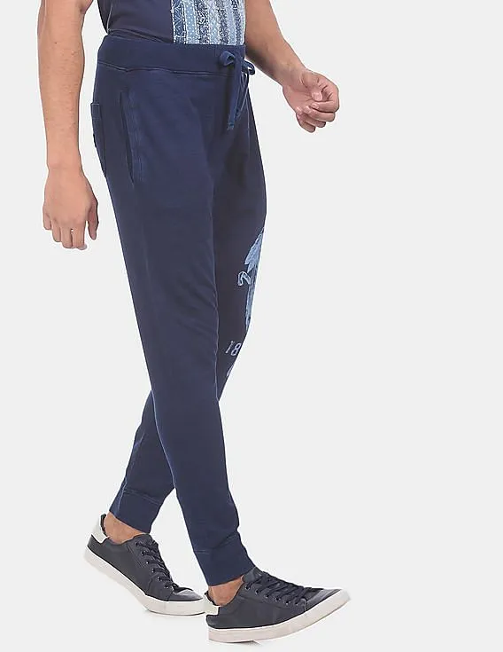 U.S. Polo Assn. Denim Co. Men Blue Drawstring Waist Brand Print Knit Joggers