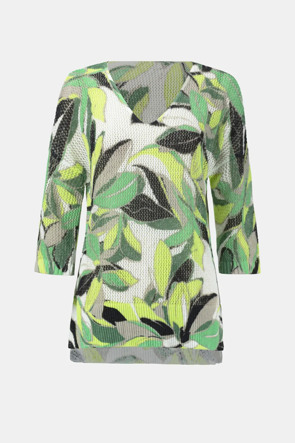 V-neck Leaf Mesh Pullover Style 241918