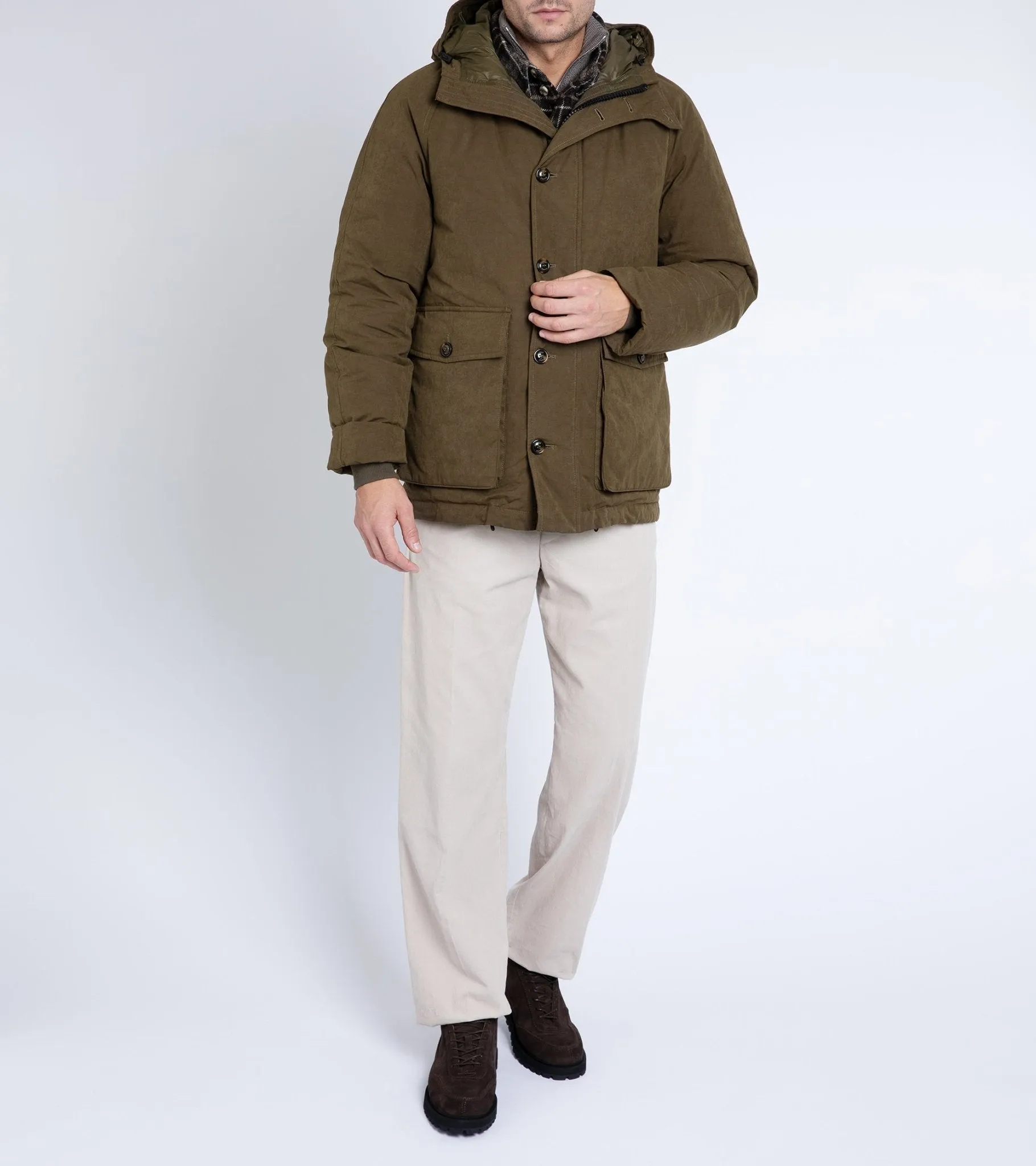 Valstar Waxed Cotton Goose Down Hooded Jacket: Green