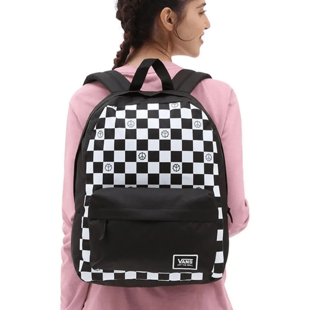 Vans Glitter Peace Backpack-Black and White Check