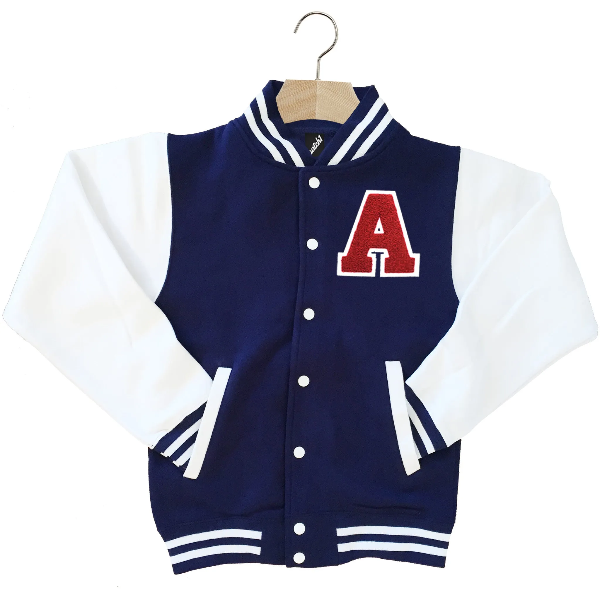 VARSITY BASEBALL JACKET UNISEX PERSONALISED WITH GENUINE US COLLEGE LETTER A