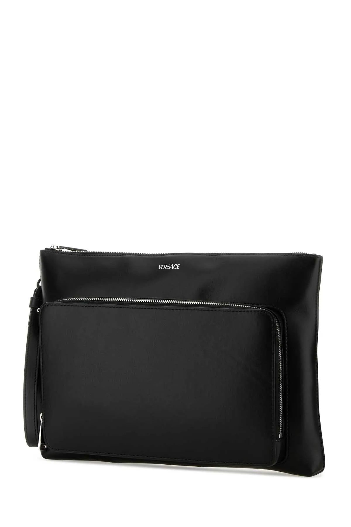 Versace Black Leather Large Cargo Clutch