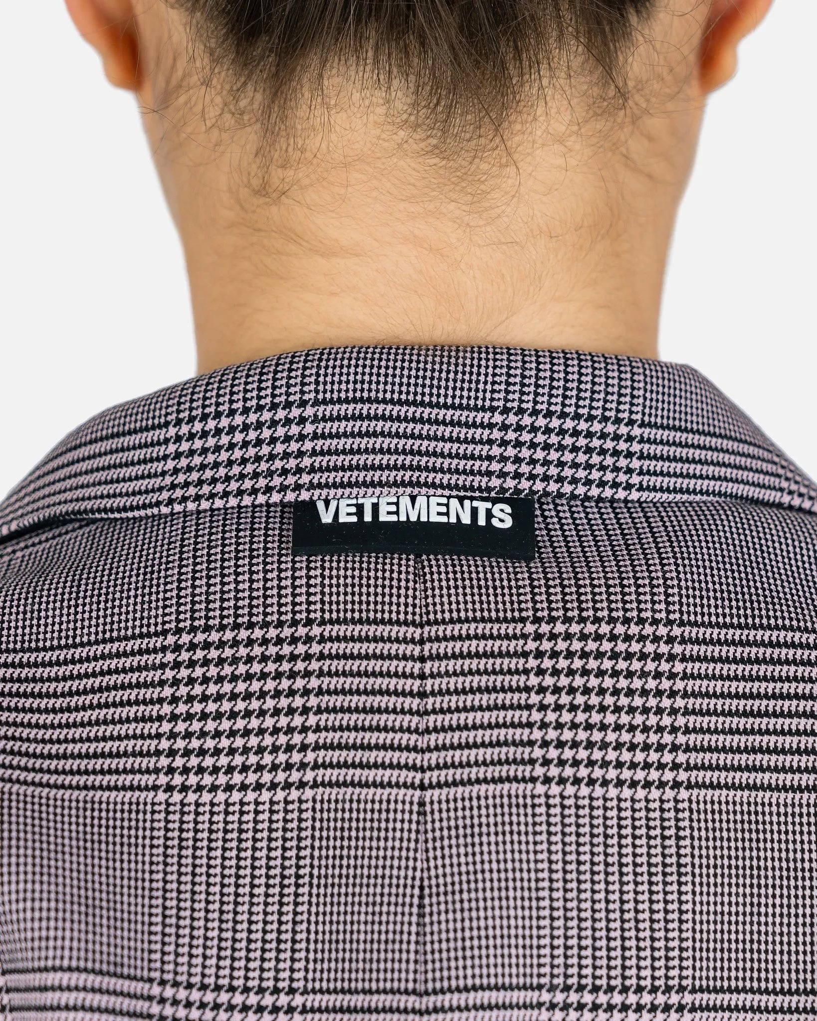 VETEMENTS Cropped Tailored Jacket in Light Pink Check