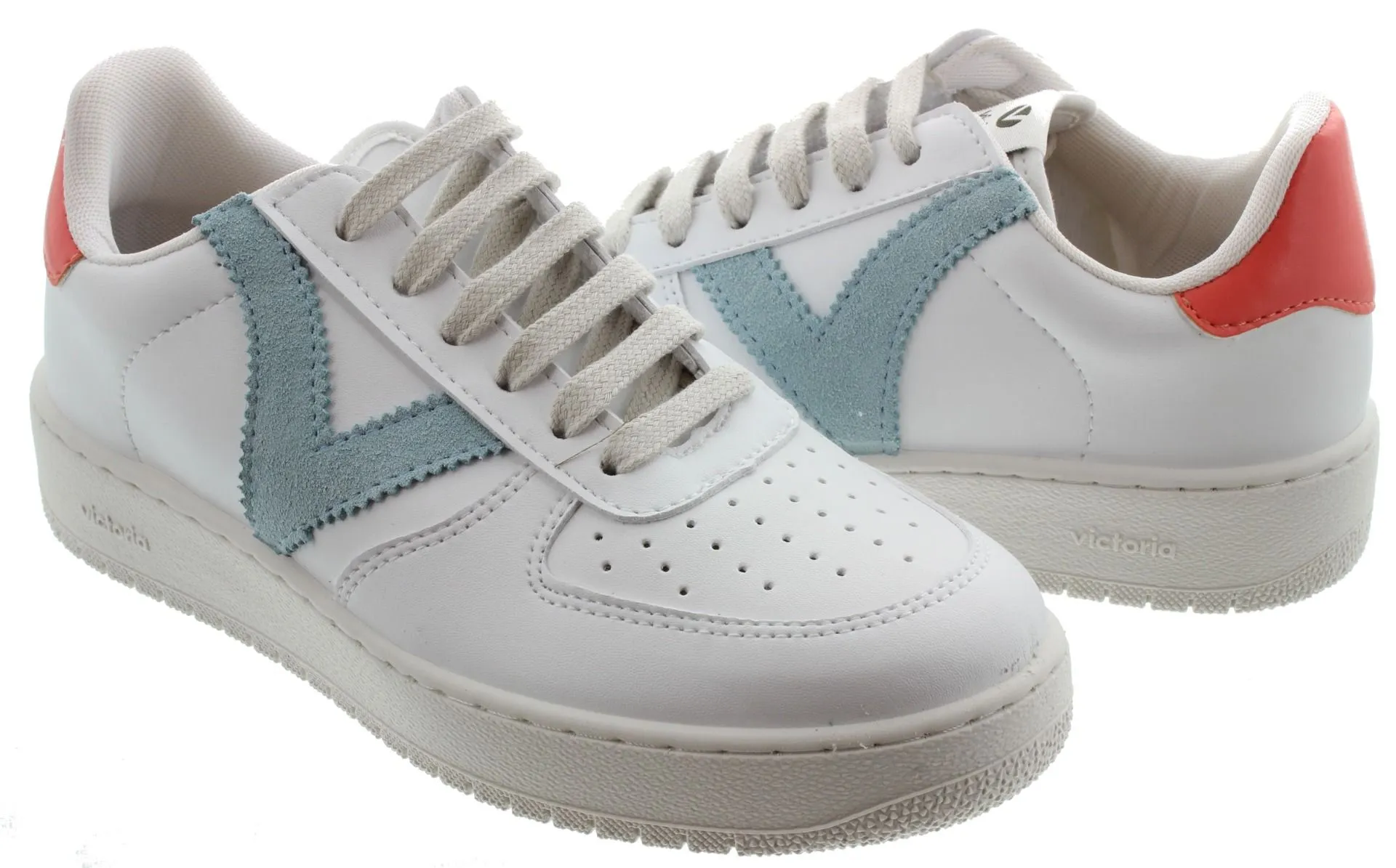 VICTORIA Ladies Madrid Lace Trainers In White and Blue