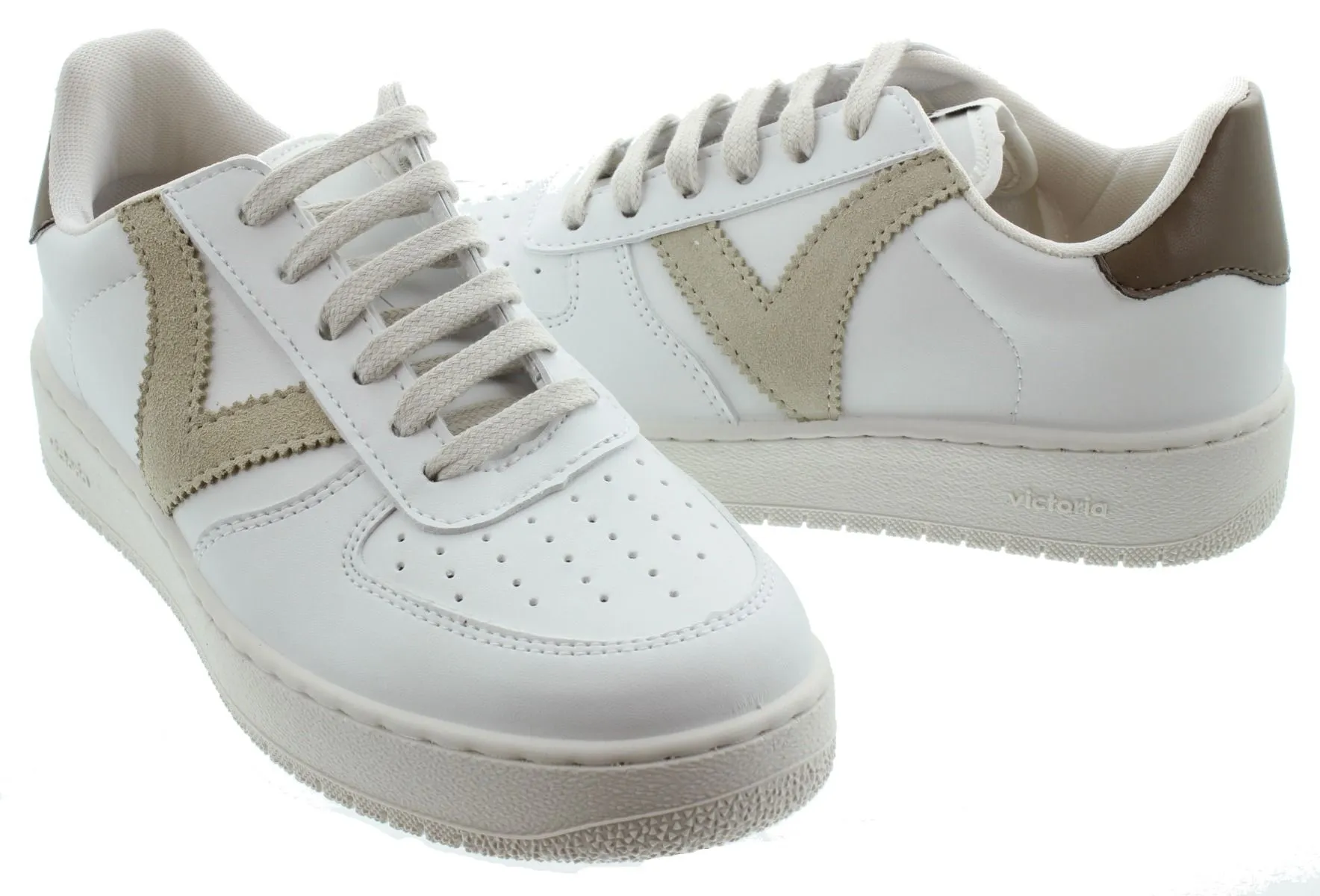 VICTORIA Ladies Madrid Lace Trainers In White And Taupe