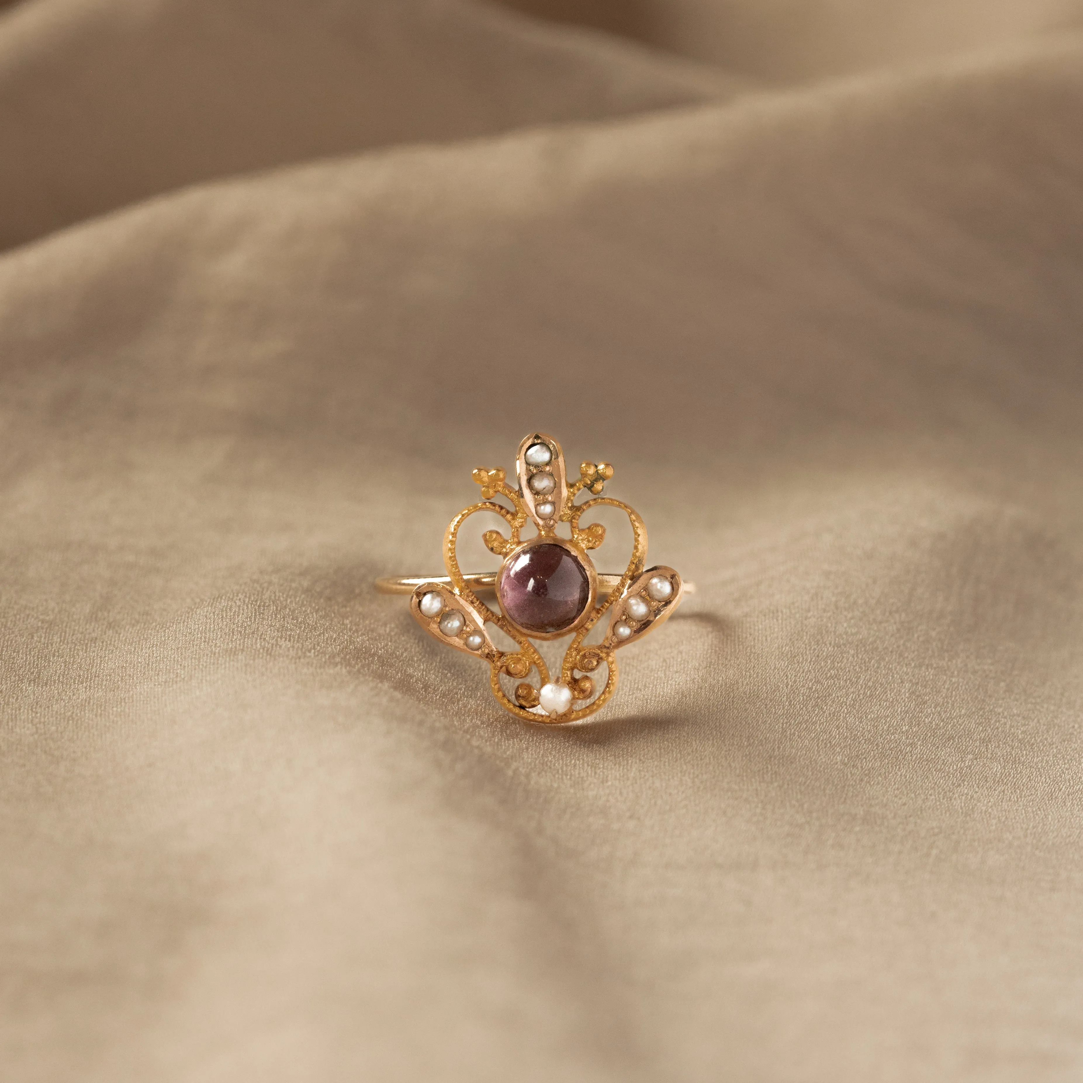 Victorian Purple Glass Seed Pearl Stick Pin Conversion Ring