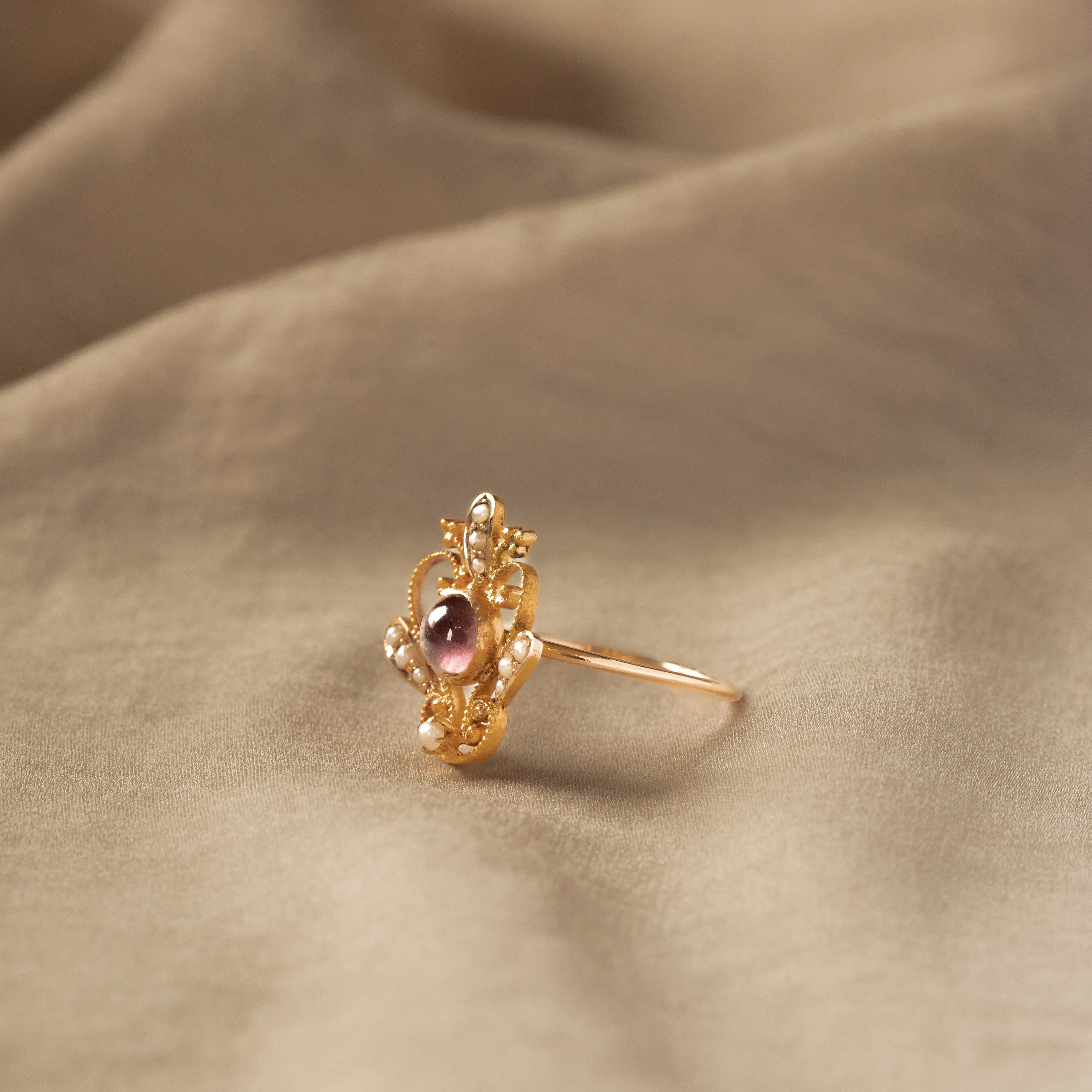Victorian Purple Glass Seed Pearl Stick Pin Conversion Ring