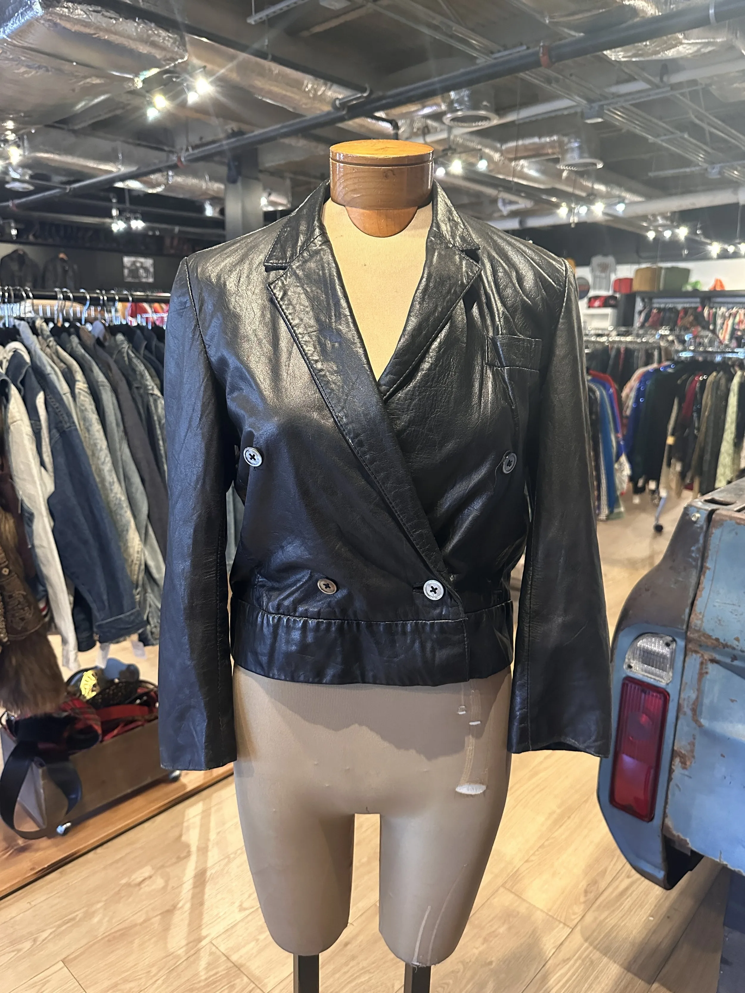 Vintage 80's Black Buttery Leather Cropped Jacket —          Star Struck Vintage