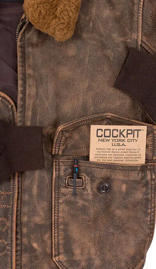 Vintage brown men's leather jacket cockpit'usa g1-avenger