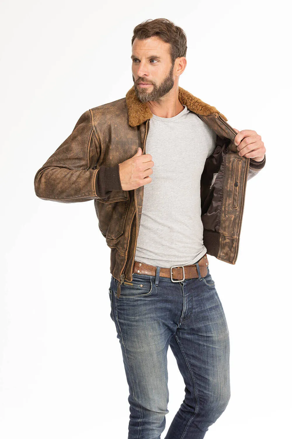Vintage brown men's leather jacket cockpit'usa g1-avenger