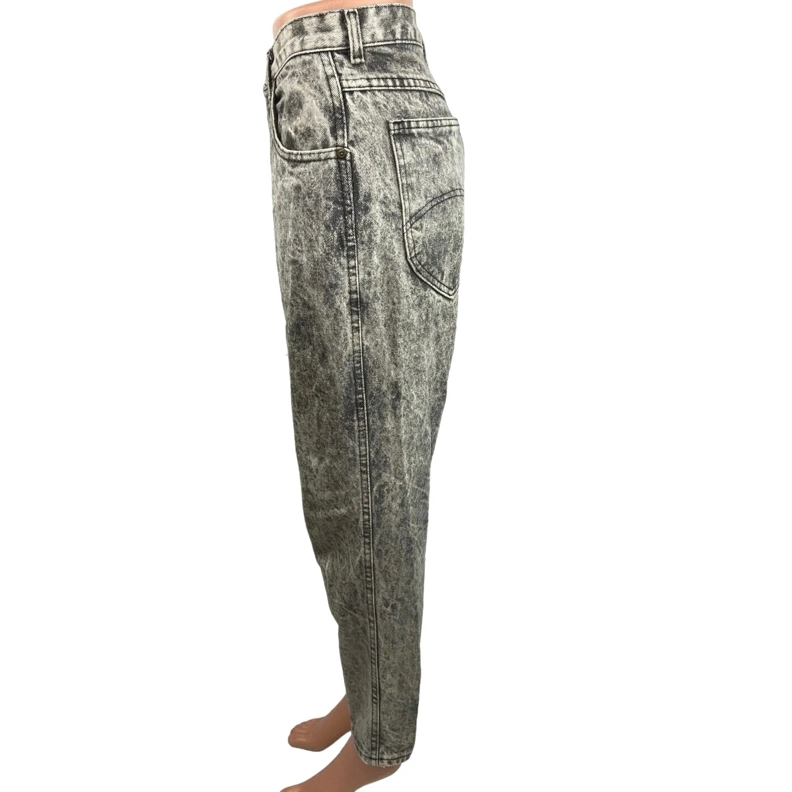 Vintage Chic Gray Acid Wash Mom High Rise Tapered Leg Crop Ankle Denim Jeans 10