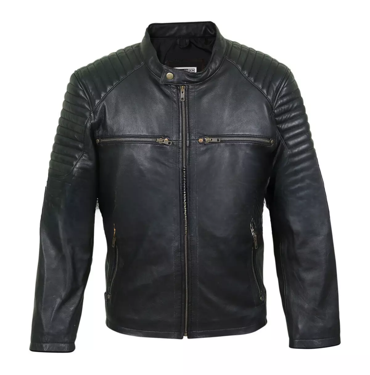 Vintage Men's Leather Jacket With Antique Zippers and Padded Shoulders