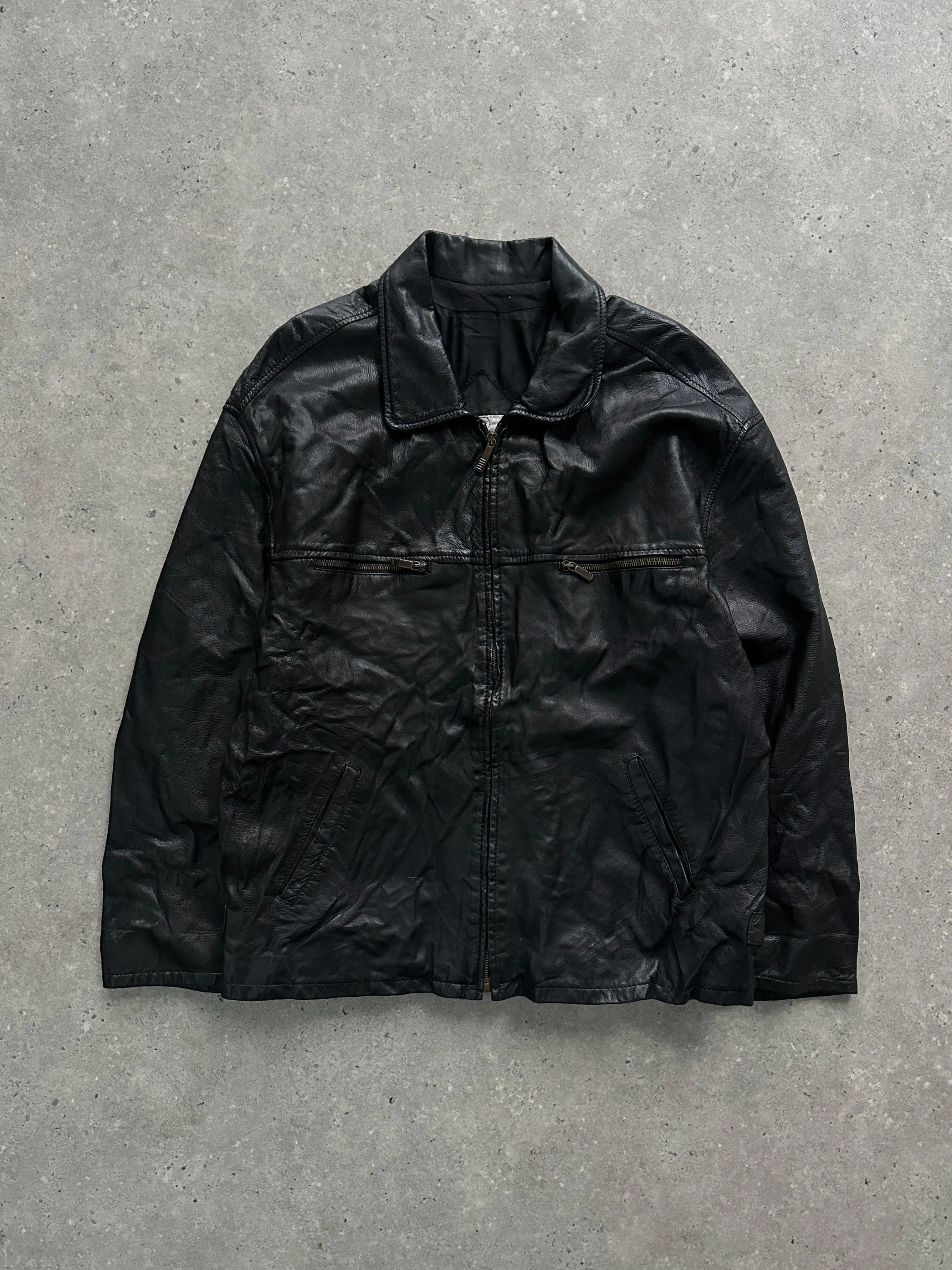 Vintage Zip Up Leather Jacket - M