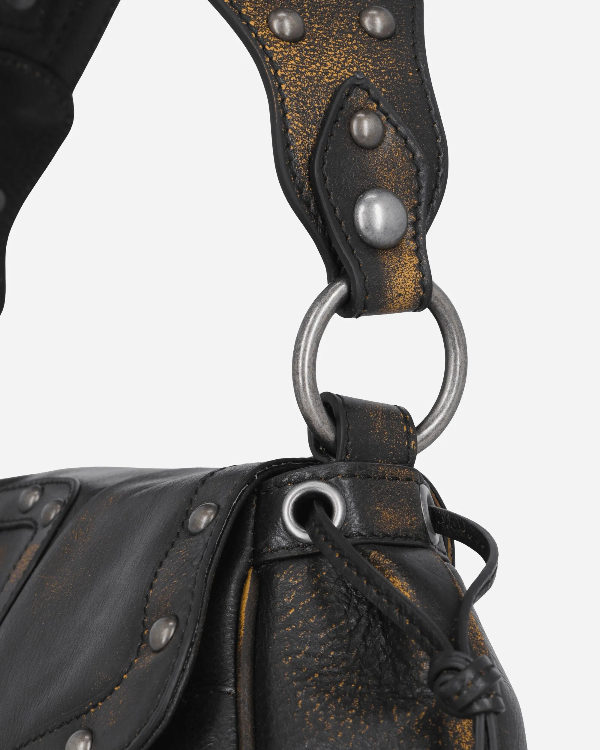 Washed Leather Shoulder Bag Black