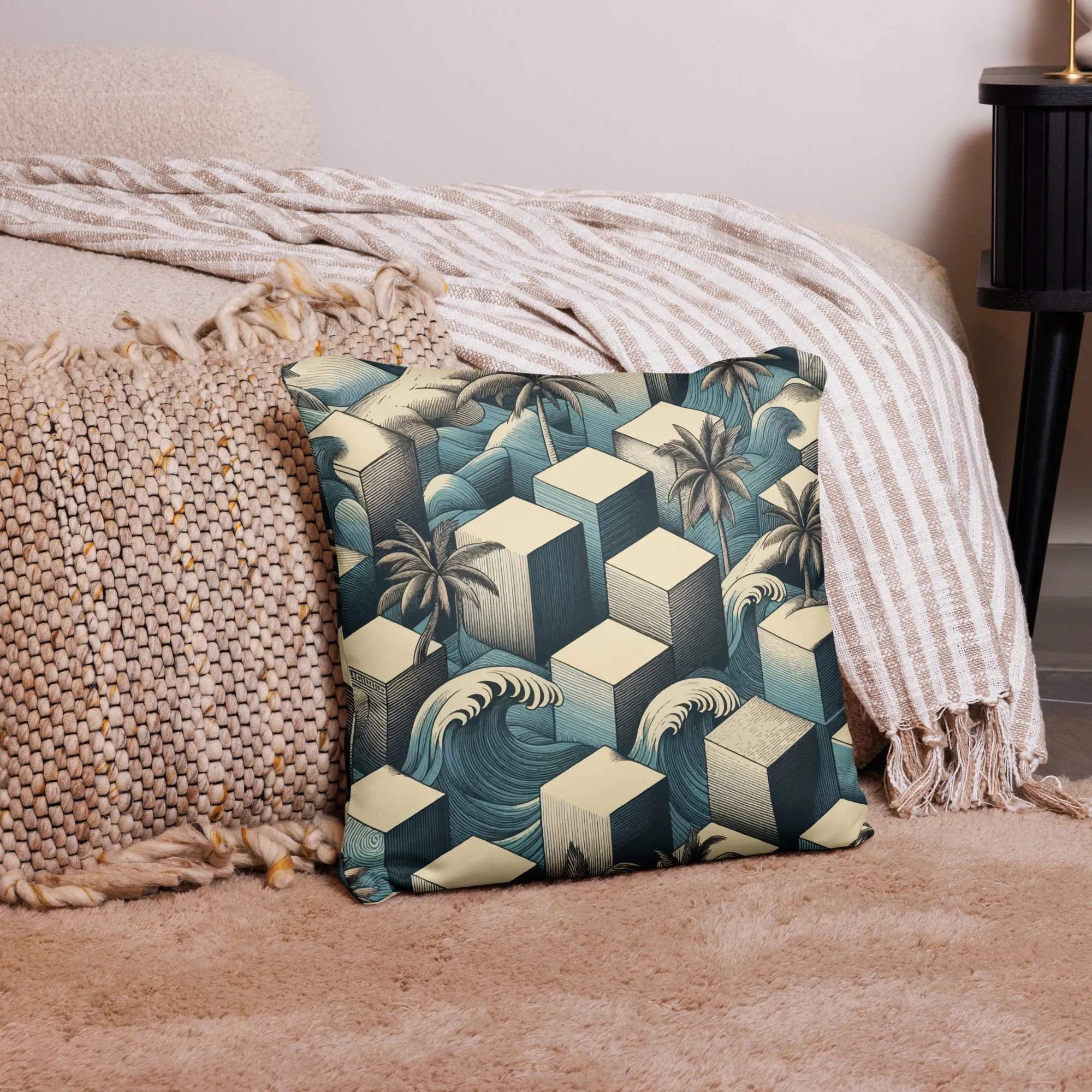 Waves and Palms Geometric Printed Pillow