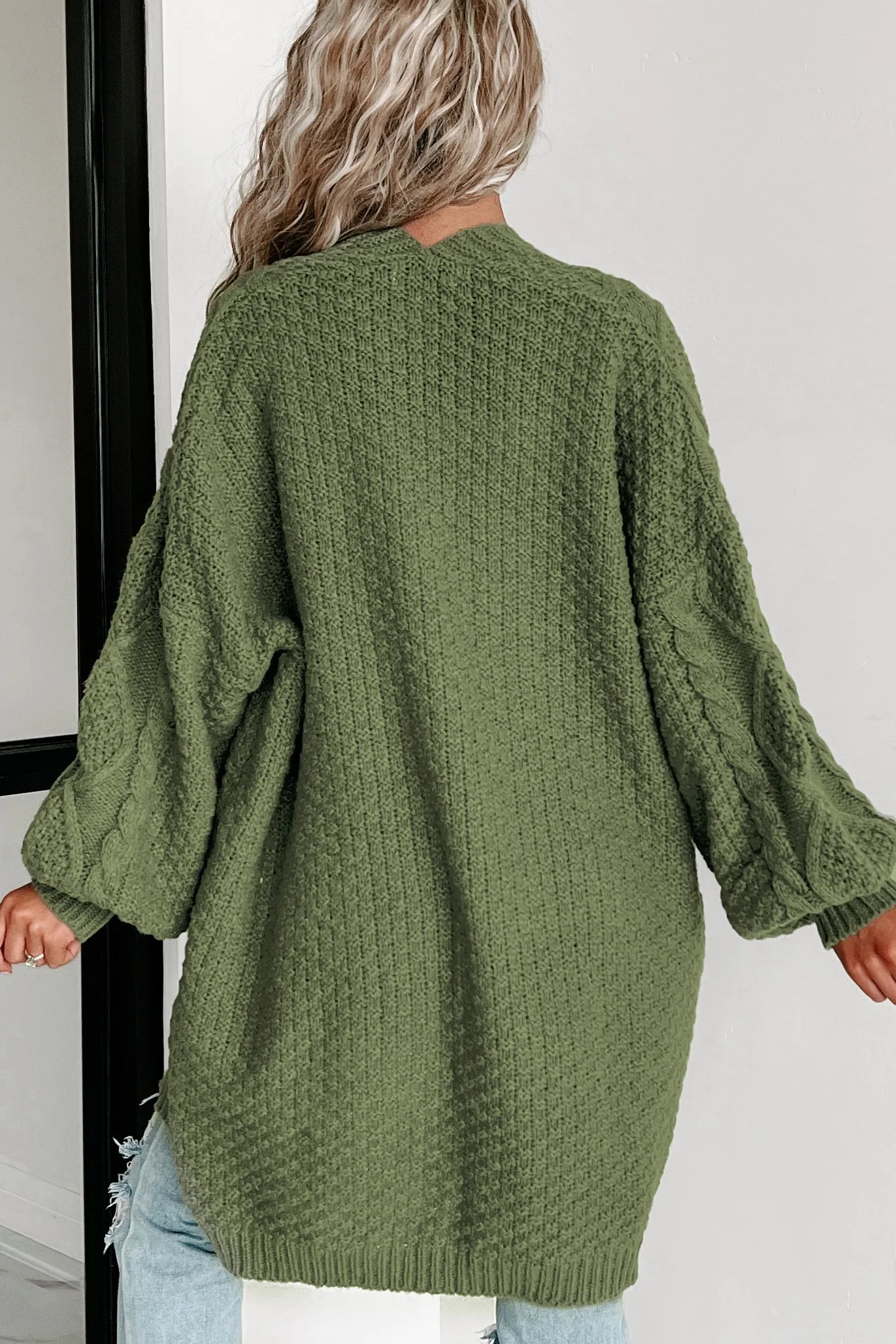What You Need Open Front Knit Cardigan (Olive)