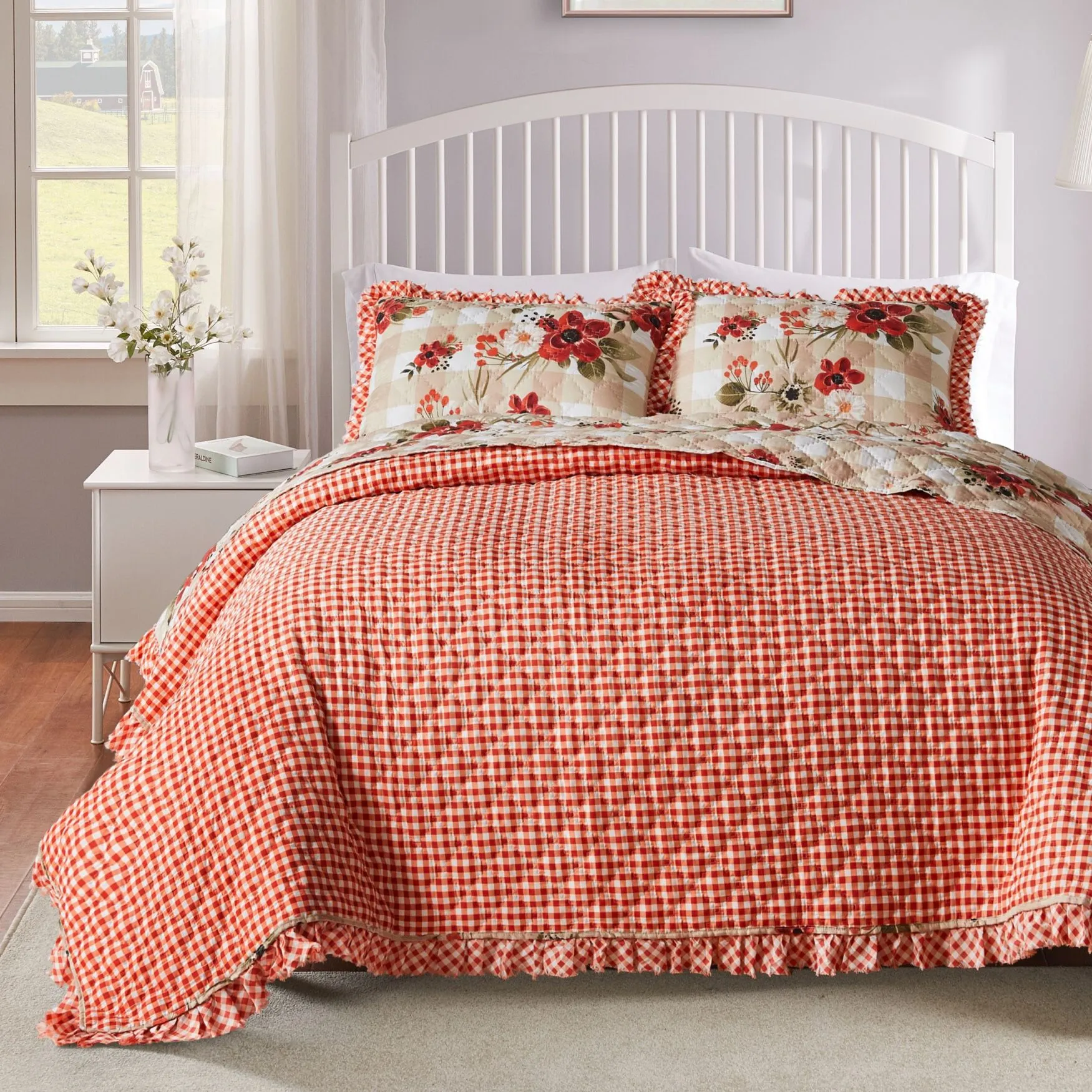 Wheatly Ruffled Gingham Quilt And Pillow Sham Set