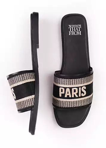 Where’s That From Candour Black Slip On Sandals | Kaleidoscope