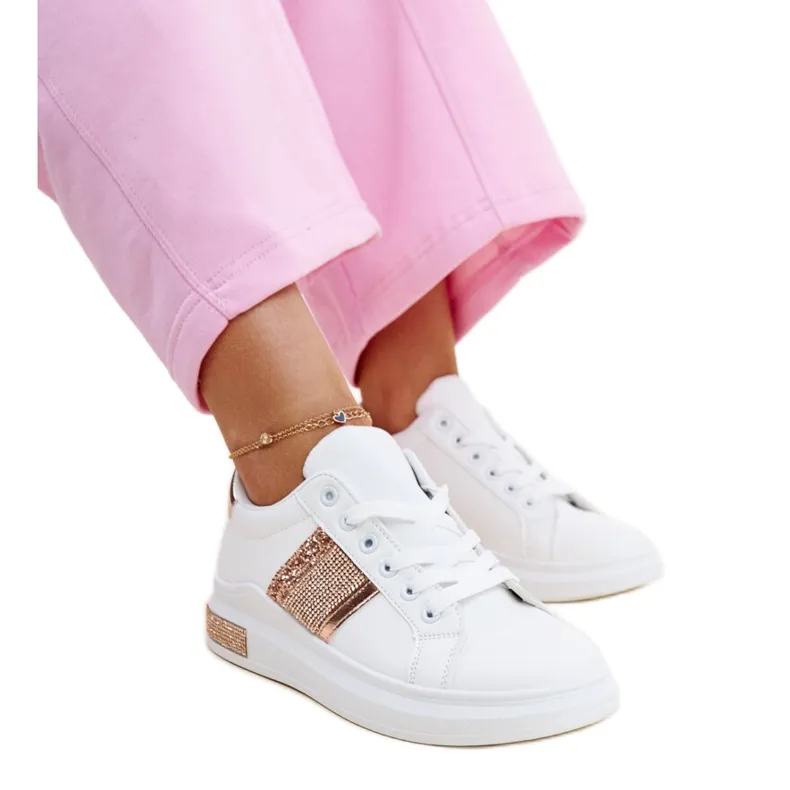 White and pink Giulia sneakers with rhinestones