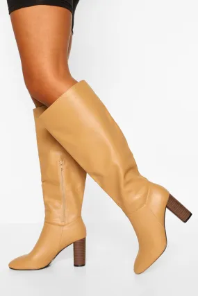Wide Width Block Heel Knee High Boots