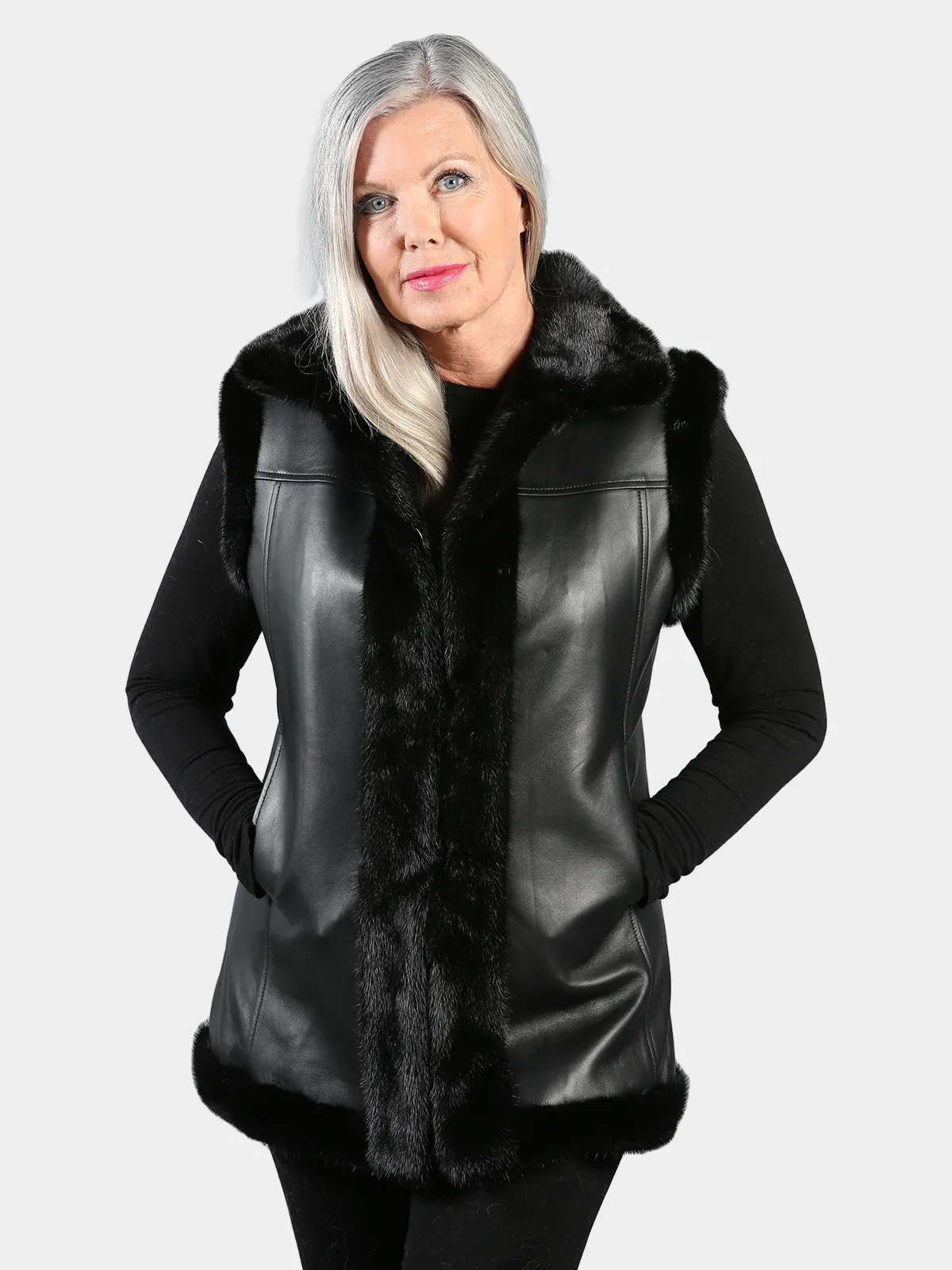Woman's Ranch Mink Fur Vest Reversible to Nappa Lamb Leather - Day Furs