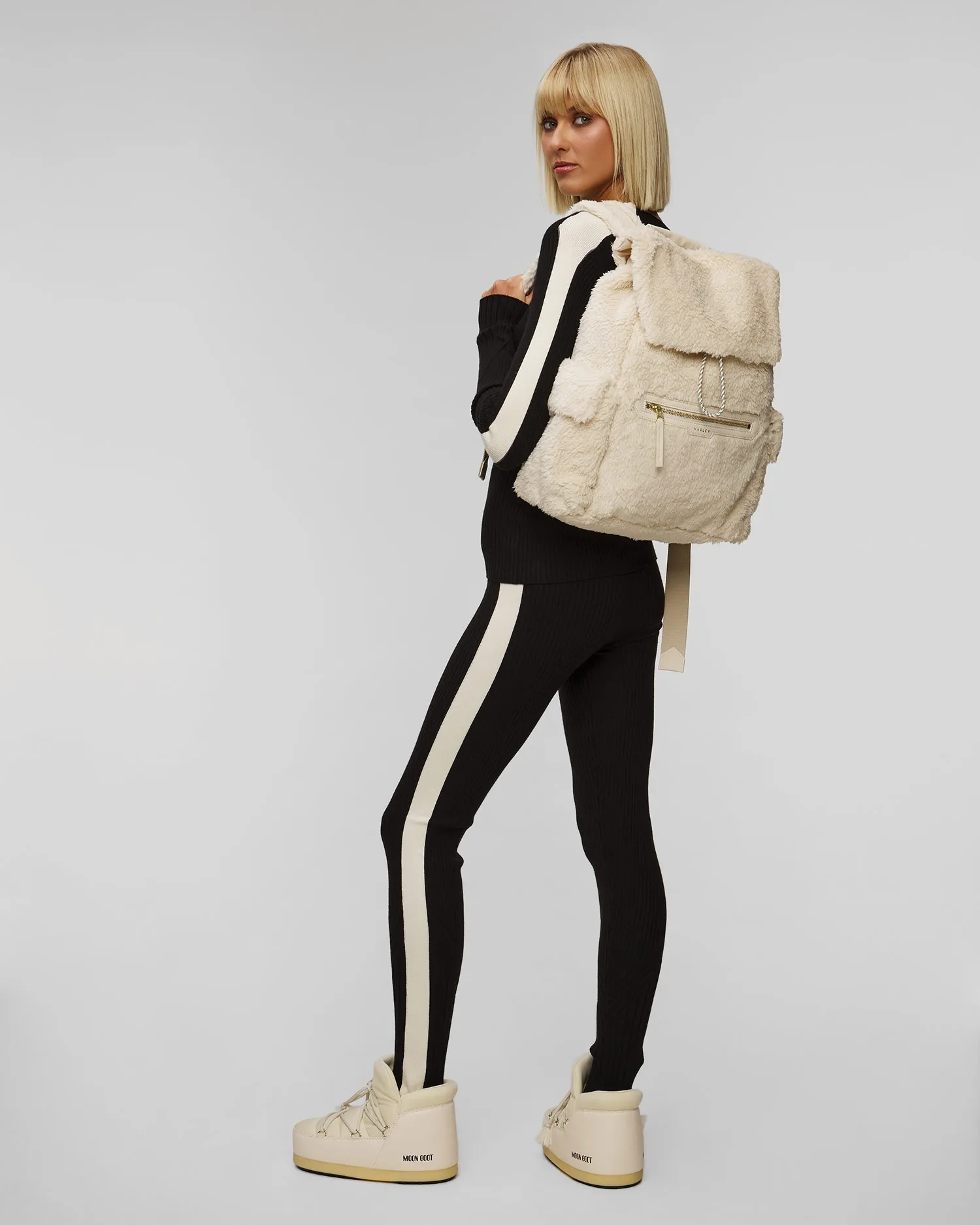 Women's beige fur Varley Bala Sherpa Backpack  VAR02247-sandshell