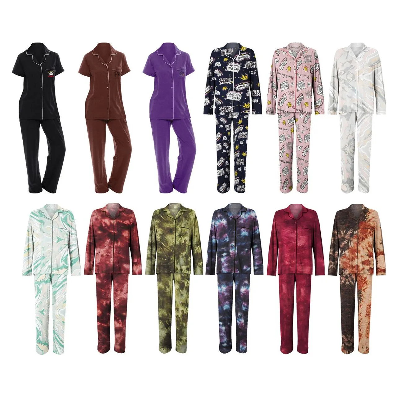 Women's Matching Notch Collar Top & Pants Sleepwear (2-Pack)