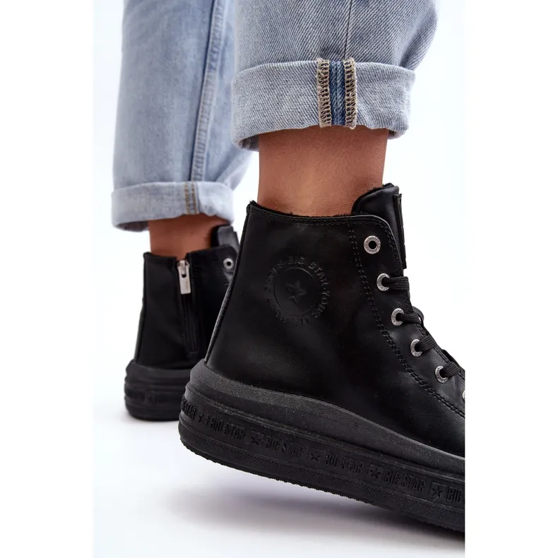 Women's Insulated Zipper Sneakers Black Big Star MM274023
