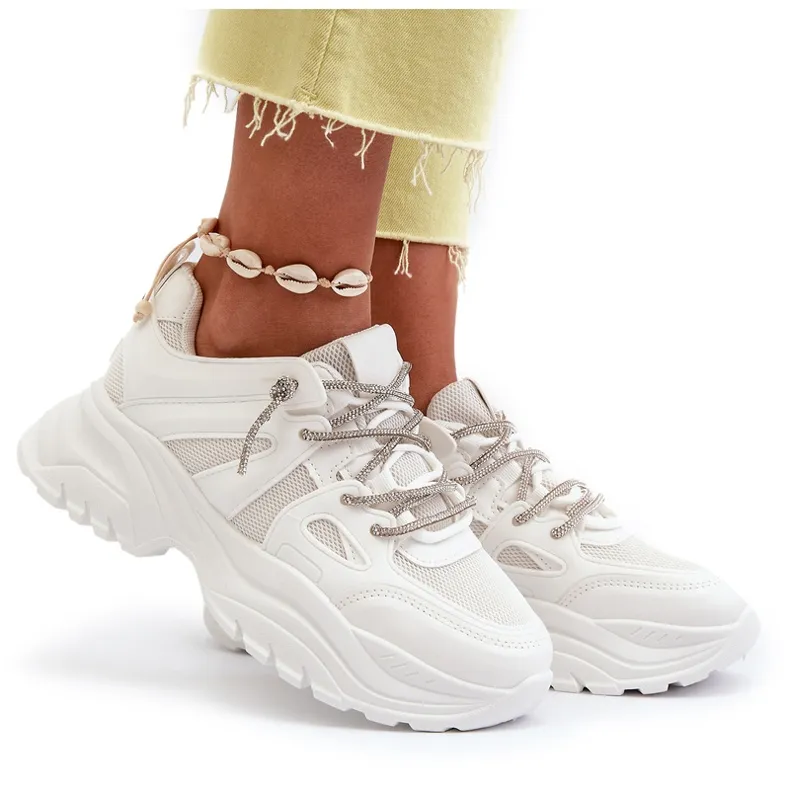 Women's Sneakers On A Massive Sole With Decorative Lacing White Relissa