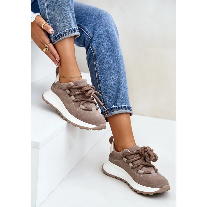 Women's Suede Sneakers With Thick Lacing Artiker 54C1409 Beige