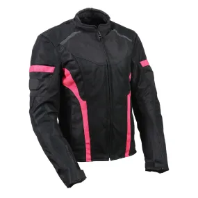 Women's Black Mesh & Textile All Weather Motorcycle Jacket w/ Pink Accents