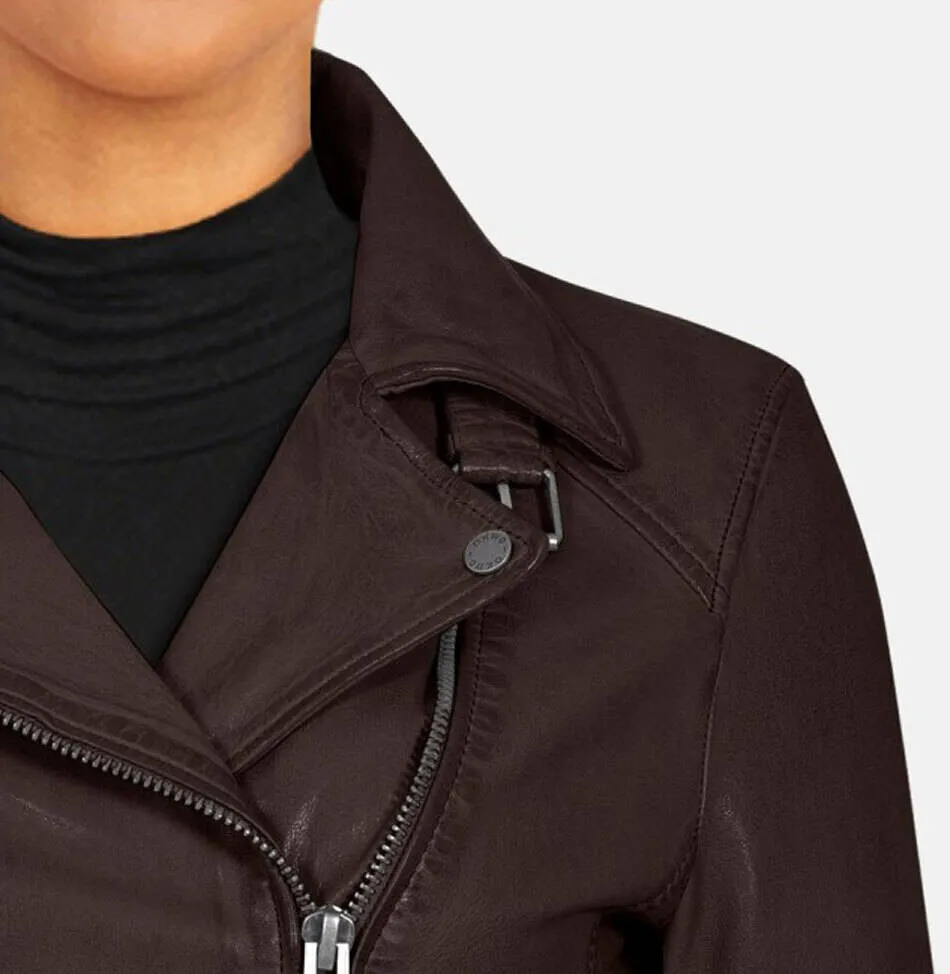 Women's leather biker jacket choco oakwood 60861