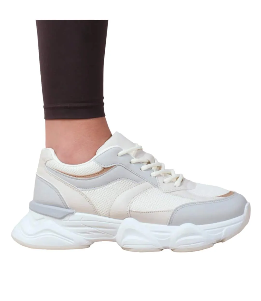Womens/ladies hoops mesh trainers cream/grey Where´s That From