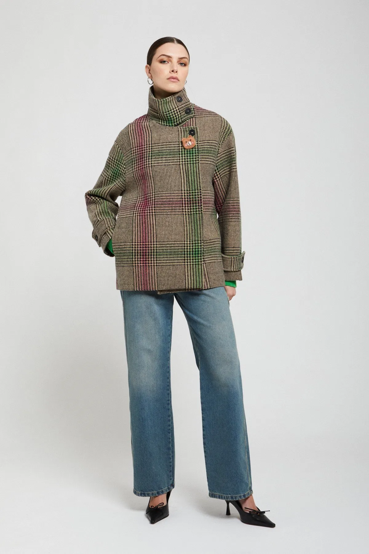 Wool-blend tartan jacket